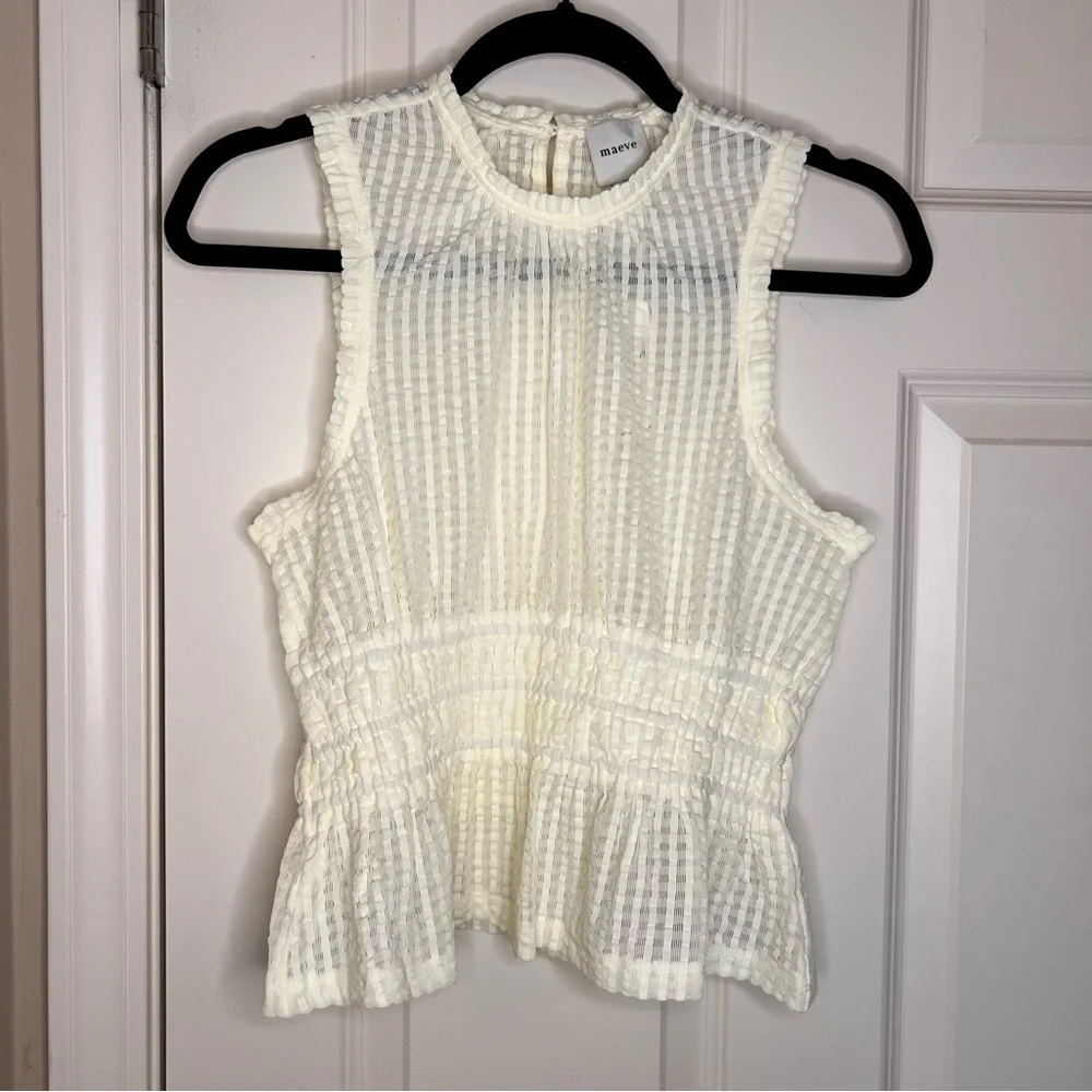 NWT Anthropologie Maeve White Smocked Halter Blouse Top. Size Small‎ - Picture 3 of 8
